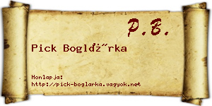 Pick Boglárka névjegykártya